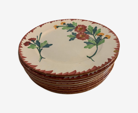 10 assiettes à dessert en faïence ancienne Sarreguemines, modèle Colmar, 1920