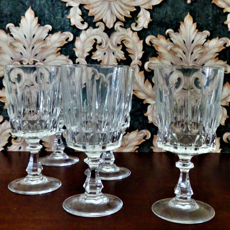 Five Chiseled Crystal Wine Glasses - Vintage 60s Glasses