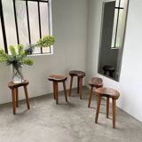 Set of 5 olive tree tripod stools from the 50s
