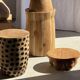 Mini minimalist stool with ball feet in teak H15 D35