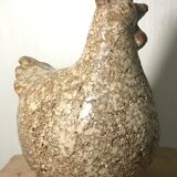 Poule in cracked and enamelled ceramic signed athezza