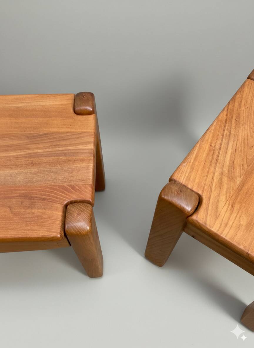 Paire de chevets en orme massif – style Regain / Chapo, années 70