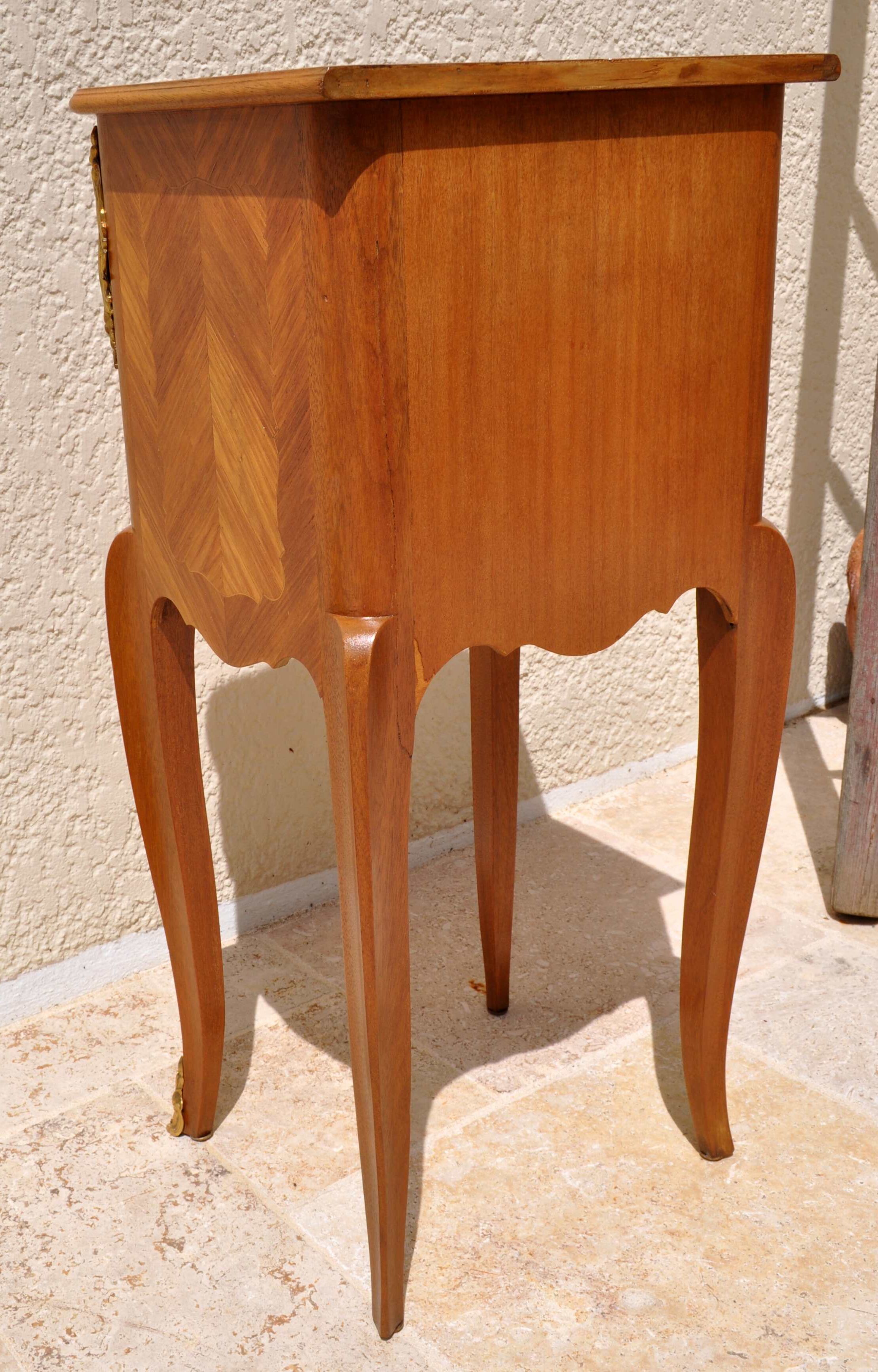 Marquetry Louis XV 3 drawers bedside table
