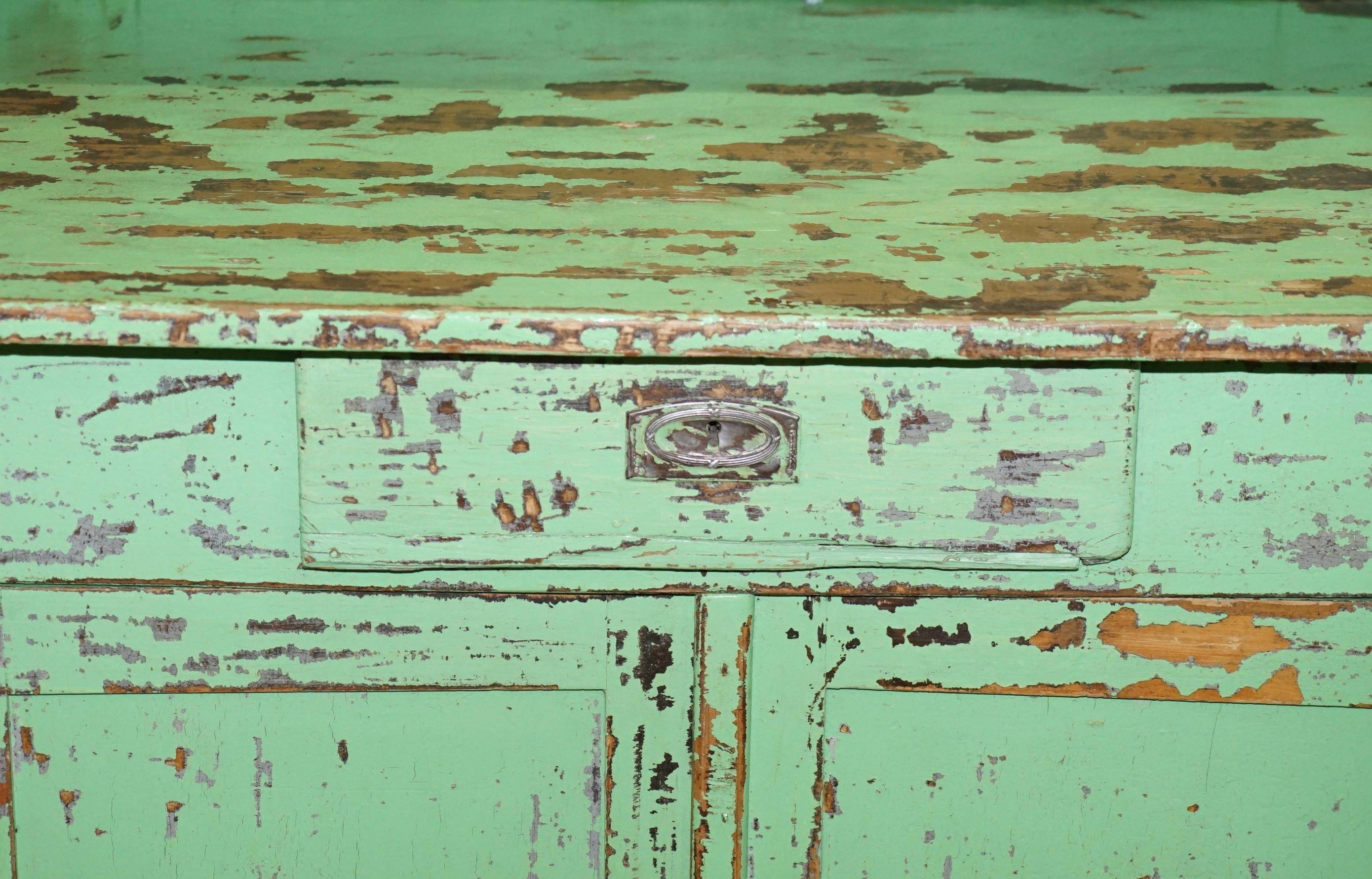 Victorian Green Patinated Buffet, Library or Cabinet