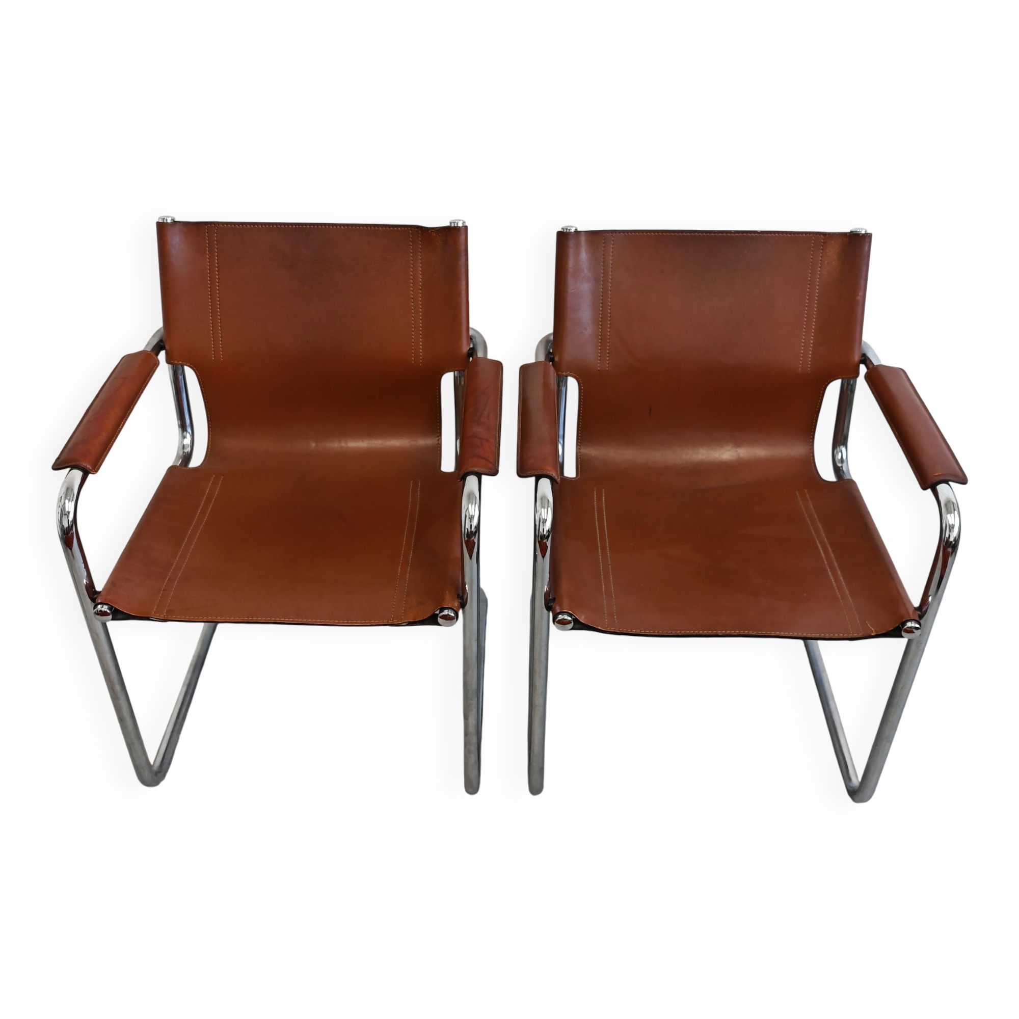 Paire de chaises visiteurs Bauhaus en cuir par Mart Stam, Matteo Grassi