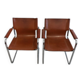 Pair of Bauhaus visitor chairs in leather by Mart Stam, Matteo Grassi
