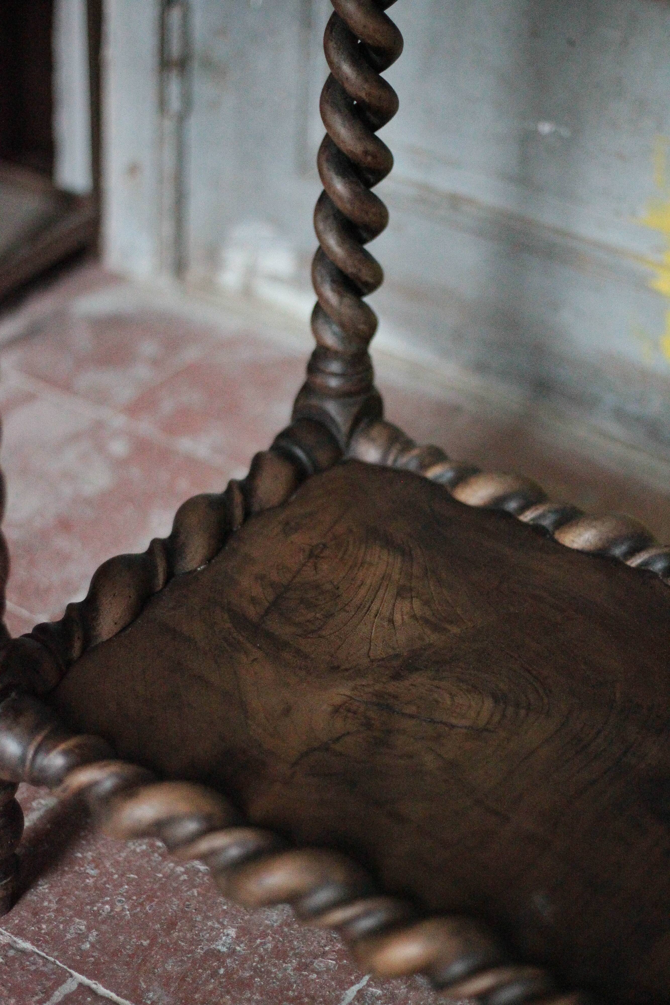 Antique turned wood bedside table with drawer, side table, nightstand