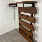 Teak wall coat rack and mirror, 60s, cloakroom