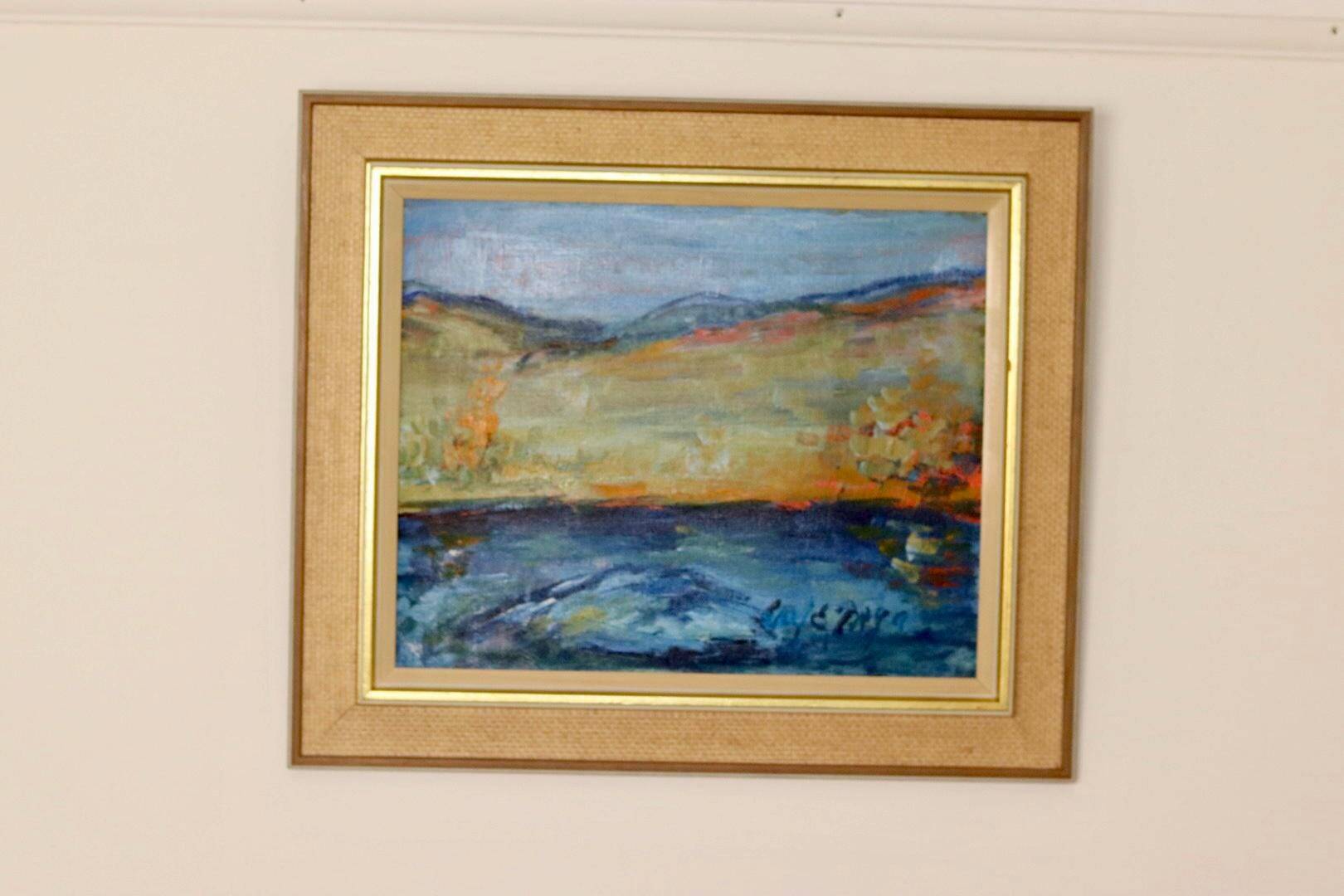 Mid-century oil painting on canvas "Landscape" - Vintage and printed