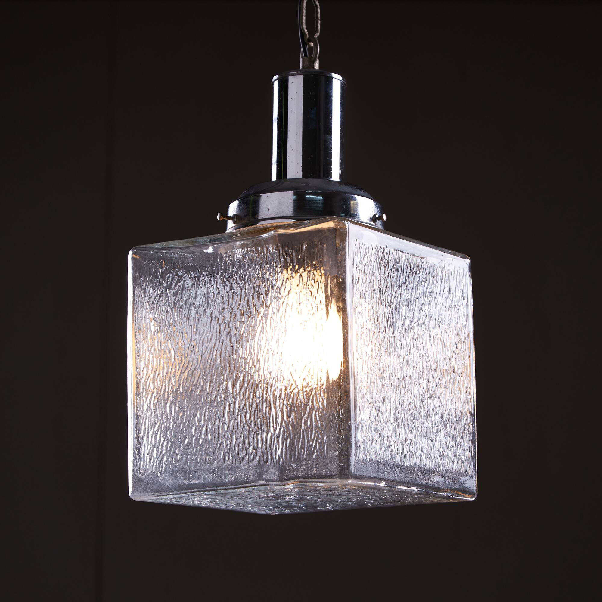 Art Deco Dappled Glass Cuboid Pendant, 1960s