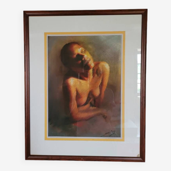 "Portrait of a nude woman" Pastel by Jean AVY (20th century)