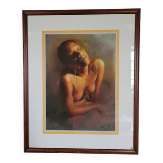 "Portrait de femme nue" Pastel de Jean AVY (XXème)