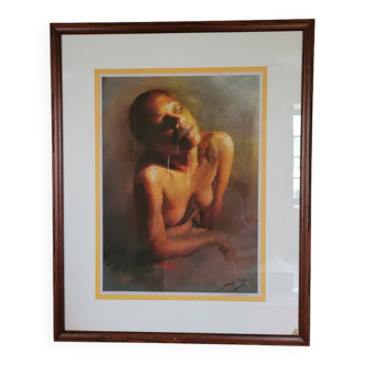 "Portrait of a nude woman" Pastel by Jean AVY (20th century)