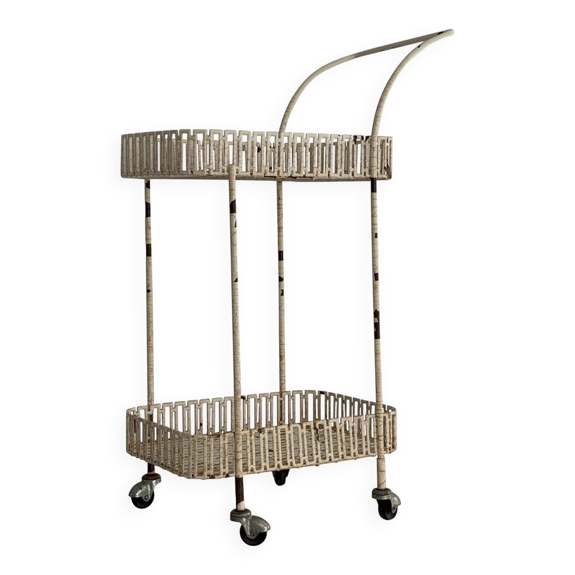 Bar cart or service table in white metal, 1960, France