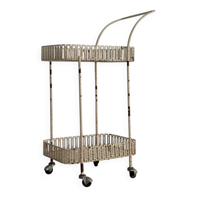 Chariot de bar ou table de service en métal blanc, 1960, France