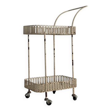 Chariot de bar ou table de service en métal blanc, 1960, France