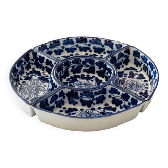 Old Delft style compartmentalized earthenware dish