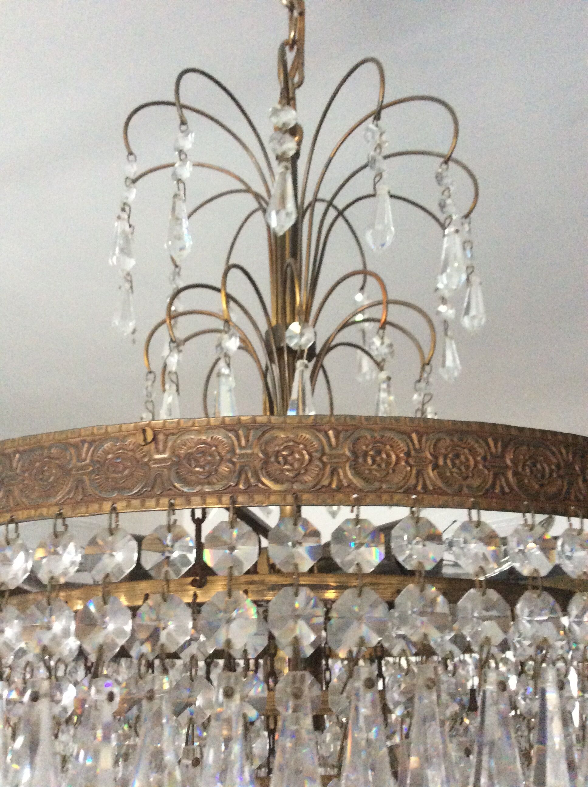 Chandelier cascading crystal and bronze tassels