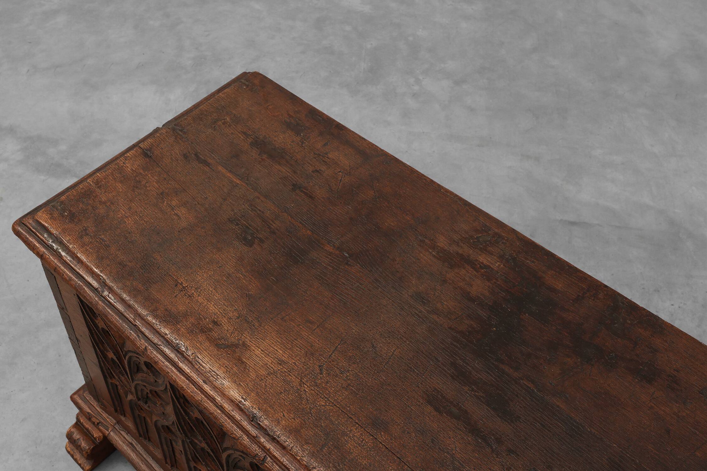 Rare Large Gothic 16th century carved solid oak chest, France