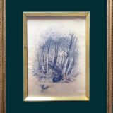 Painting drawing "Underwood" by Victor CASSIEN (1808-1893) + frame