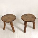 Pair of small 50's brutalist tripod stools
