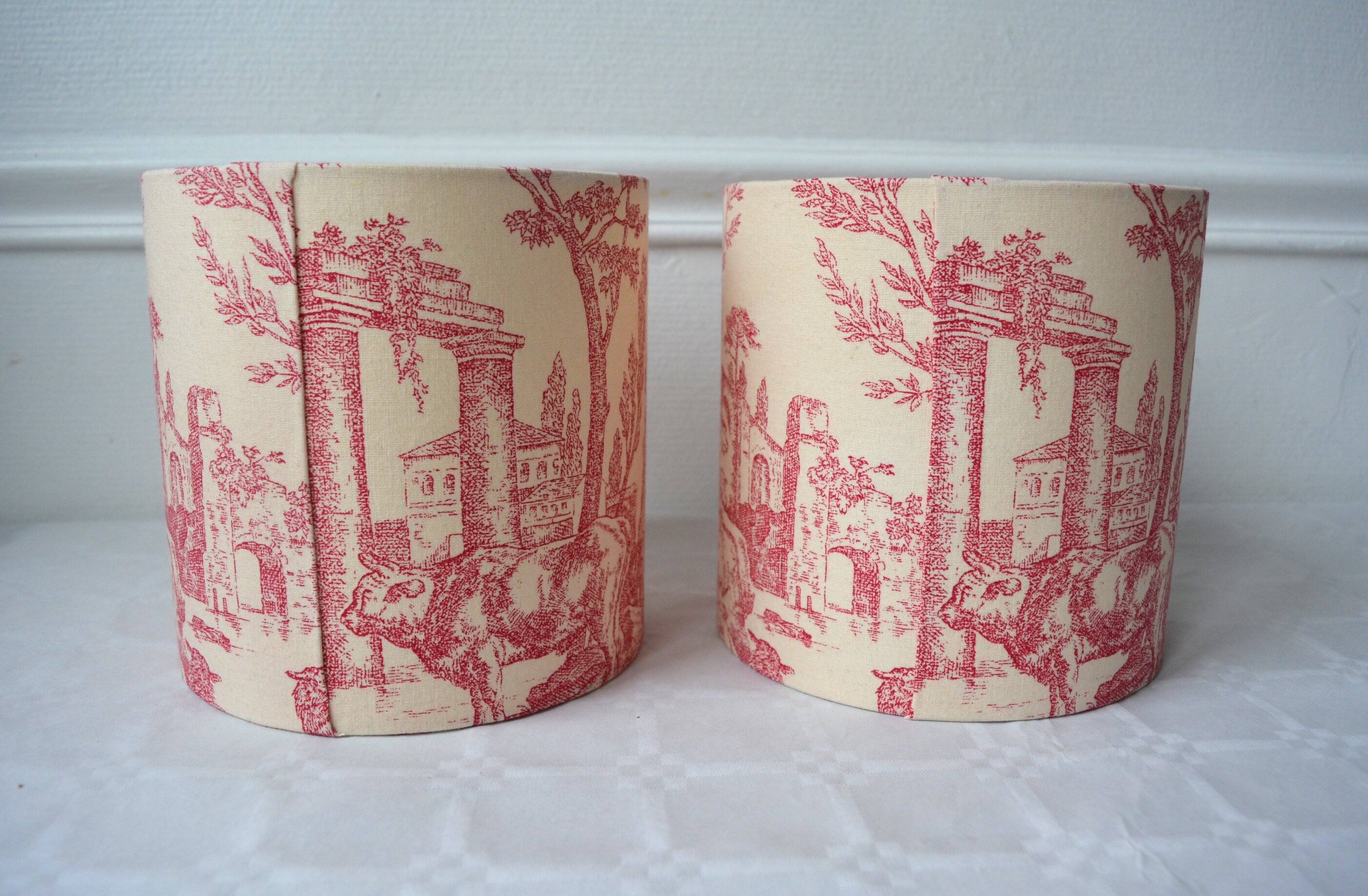 Pair of red toile de Jouy lampshades