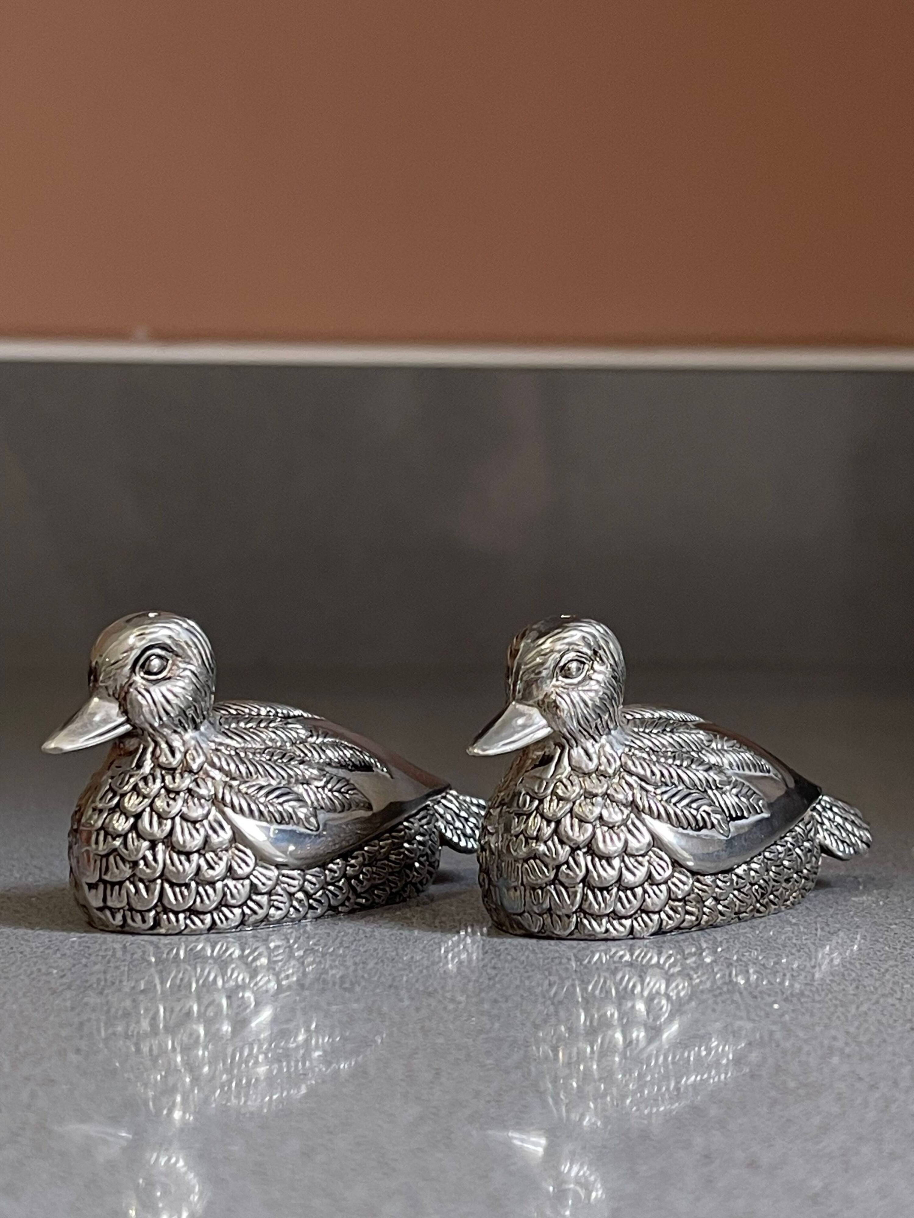 Vintage Pheasant Bird Silver Plated Figurine Salt & Pepper Shakers - a Pair