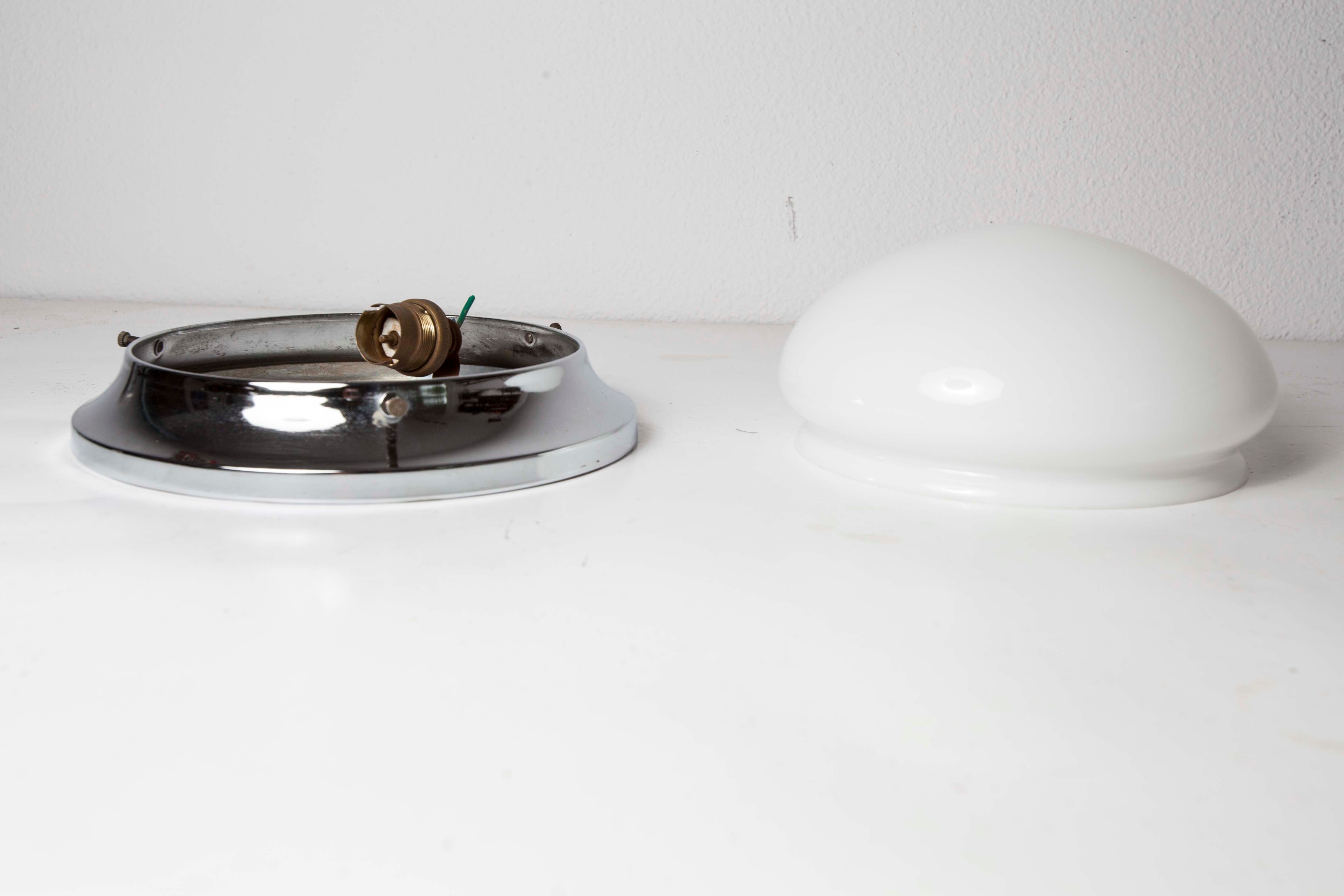 Opaline and chrome ceiling light  60s