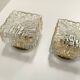 Pair of Square Molded Clear Glass and Gold Varnished Iron Wall Lights