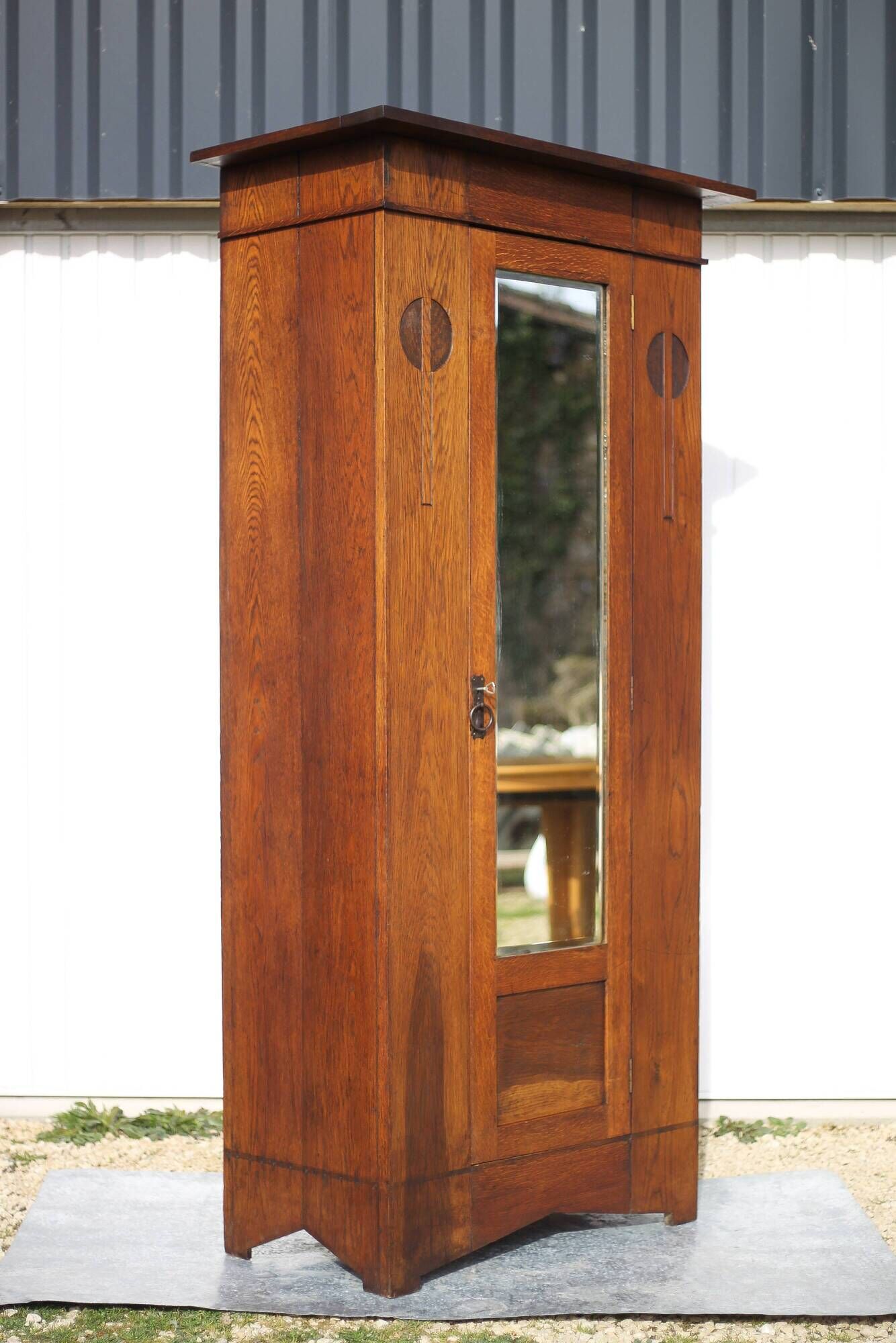 Vintage wardrobe, 1-door wooden wardrobe with beveled mirror, hanging wardrobe