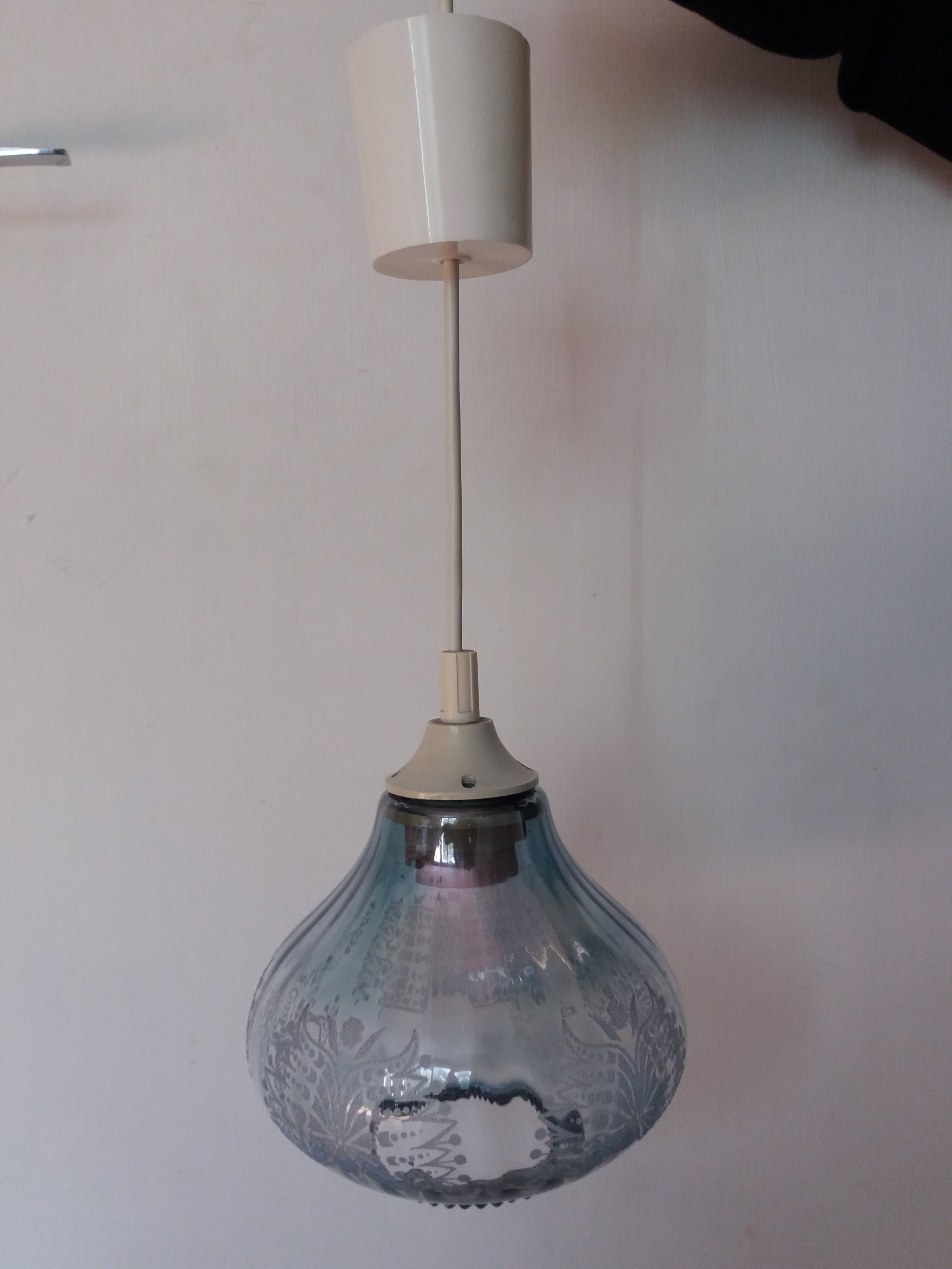 Blue glass tulip pendant light