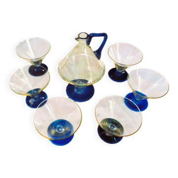 Service bar postmoderne verre soufflé – 1 carafe et 6 verres st Murano