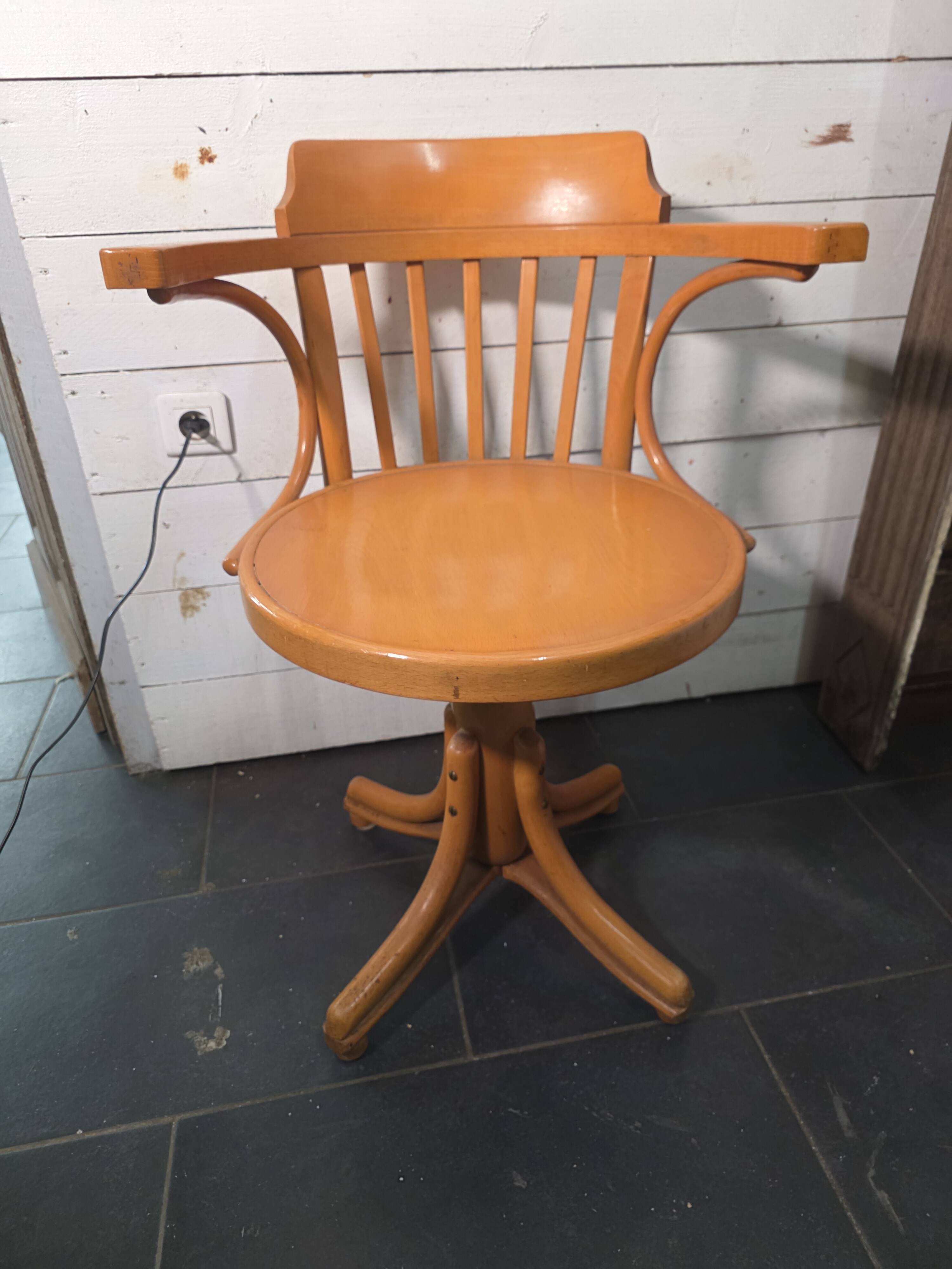 Swivel office chair in curved wood, 1950s
