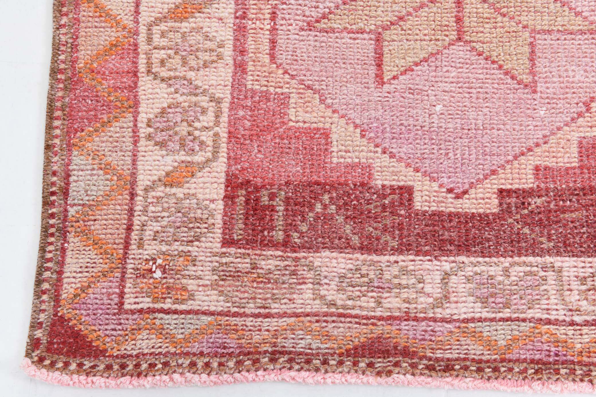 3x13 Rug For Kitchen Red Beige Oushak Vintage Runner Rug, 83x386Cm