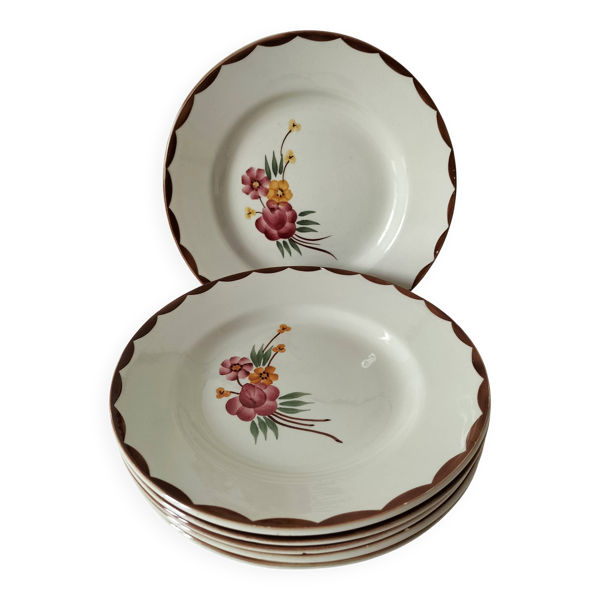 6 assiettes à dessert HBCM Montereau modèle Huguette