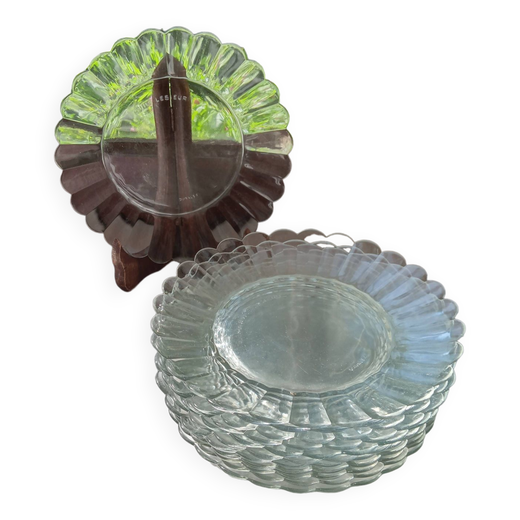 Lot 12 Assiettes à Dessert Duralex Publicitaires Lesieur - Transparentes, Verre, Occasion