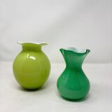 Two green vases in Empoli opaline