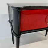 Pair of Italian Art Deco Nightstands in Red Parchment and Black Lacquer, 19