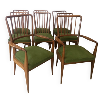 Ensemble de 6 chaises et 2 fauteuils de Charles Ramos