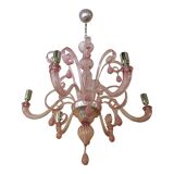 Murano Glass Chandelier in Pink 6 Arms