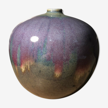 Enamelled ceramic vase signed Anne Marie Donaint Merlimont