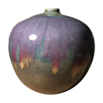 Enamelled ceramic vase signed Anne Marie Donaint Merlimont