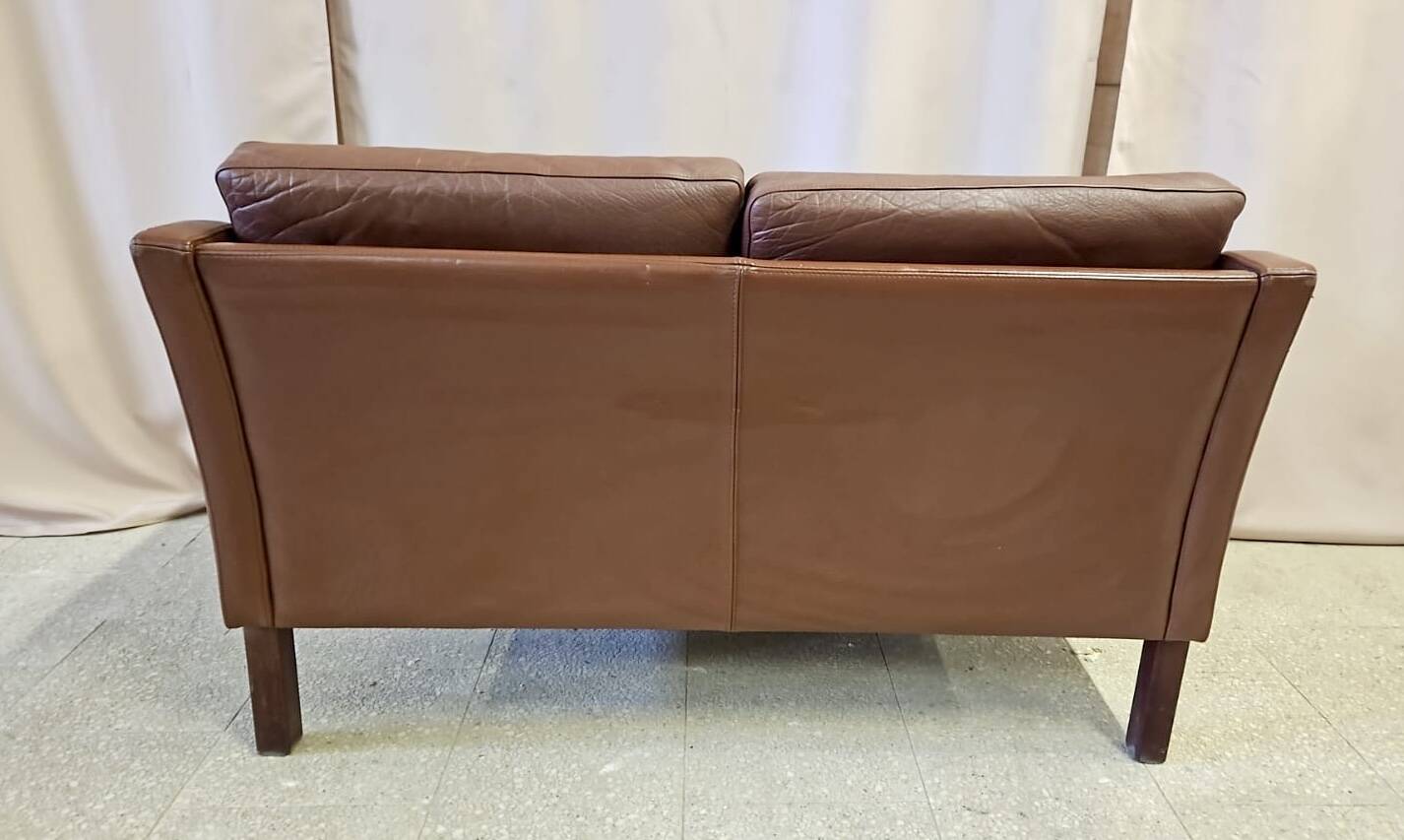 Danish vintage 2 seater brown leather sofa  1960s