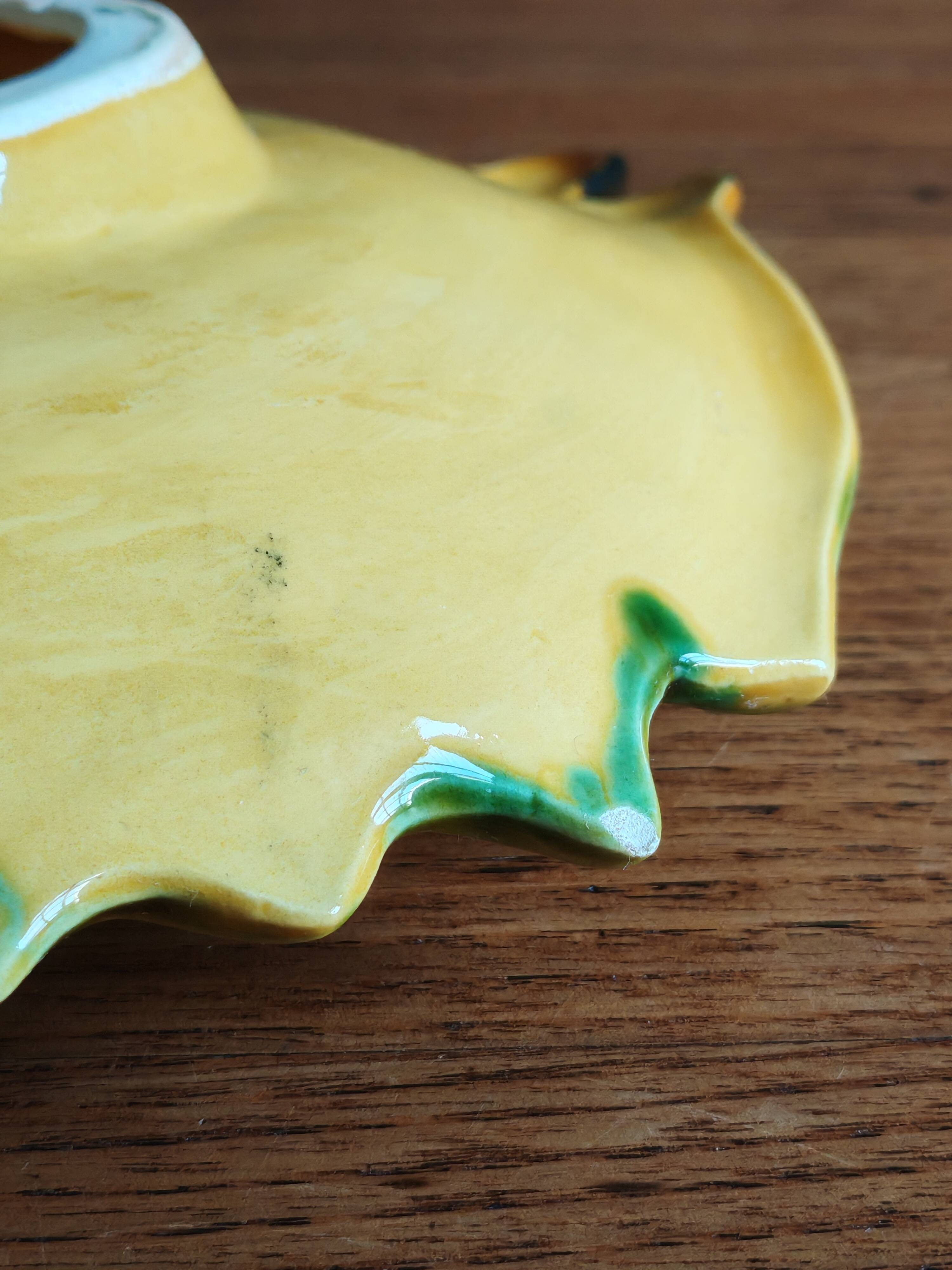 Vintage Fish Plate in Barbotine – Yellow Fish Serving Dish