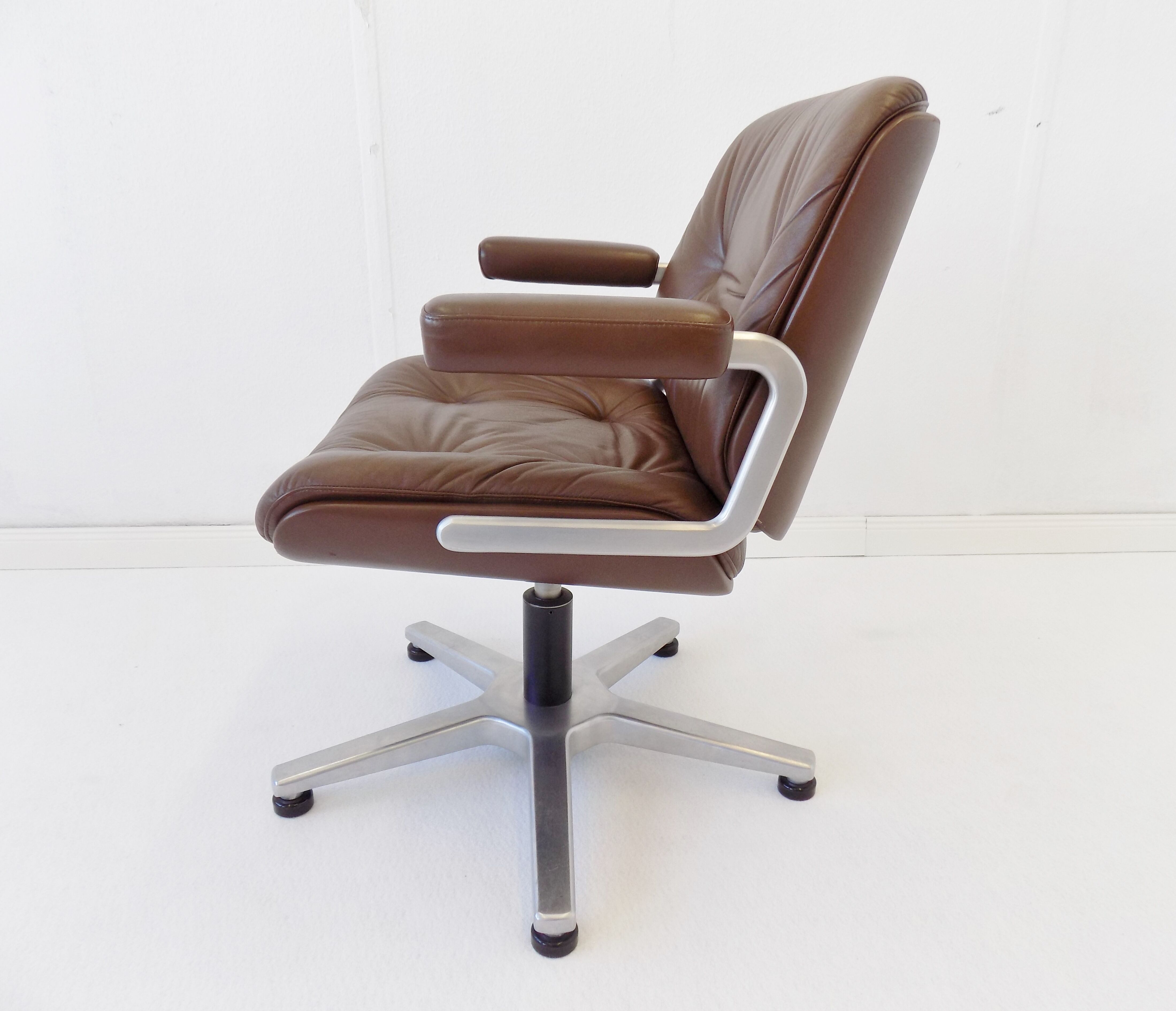 Martin Stoll brown leather office chair by Karl Dittert
