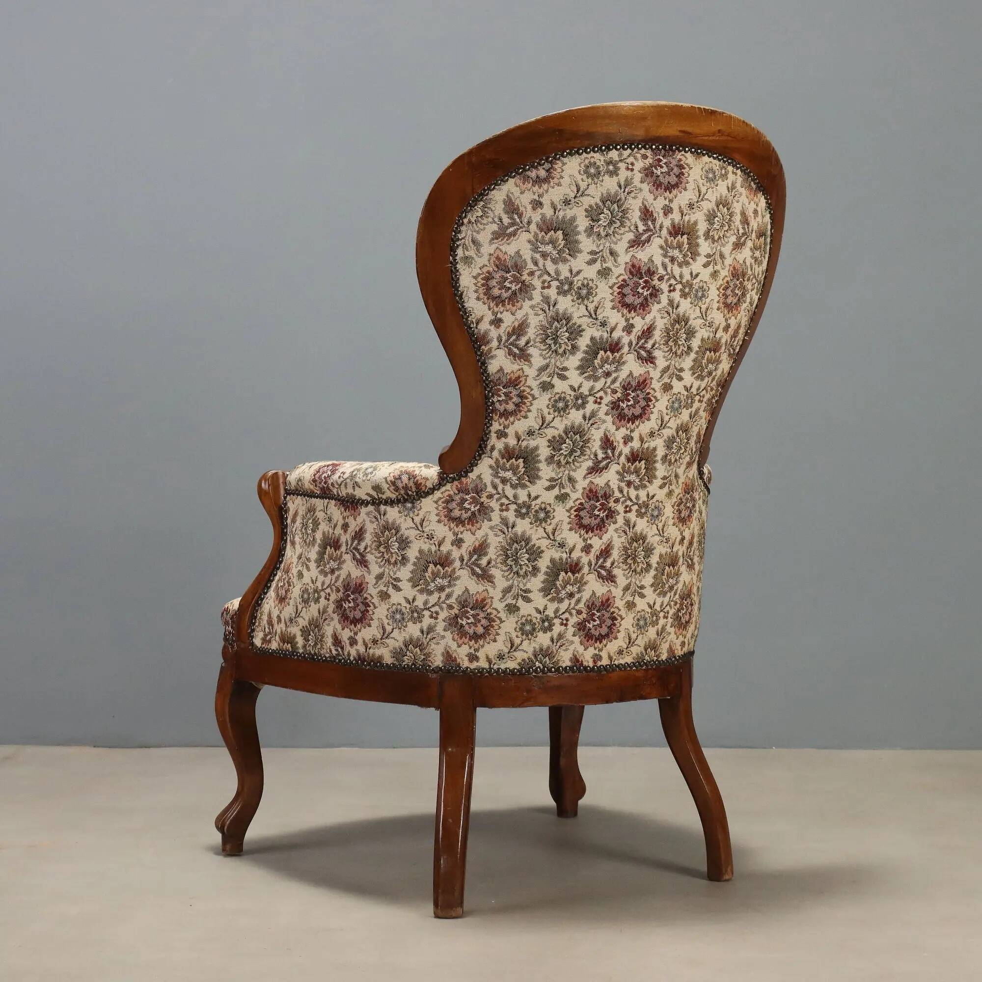Antique Louis-Philippe bergère armchair in walnut, Italy, 19th century