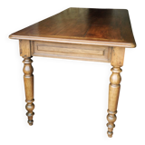 Old French farmhouse table in walnut, turned legs, waxed finish