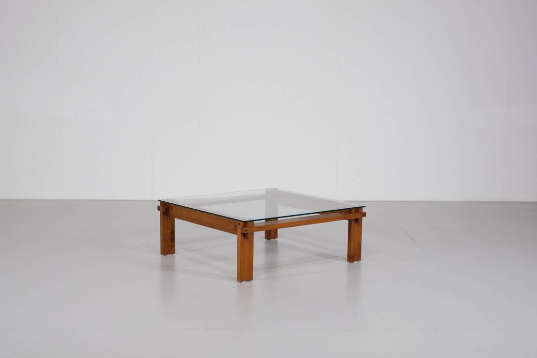 Square oak coffee table, Italy - 1970s