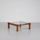 Table basse carrée en chêne et verre, Italie 1970