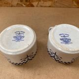 Pair Antique Creil & Montereau Mug Checkerboard Pattern Ceramic France